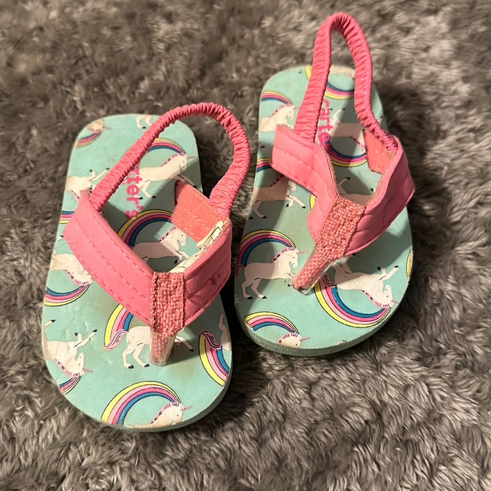 Carters unicorn flip flops. Baby - size 1-2